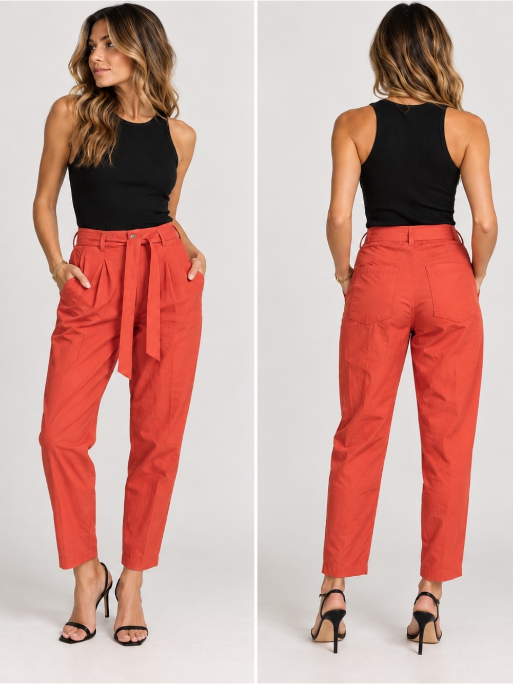 Helmut Lang Coral Silk Blend Tie Waist Tapered Leg Pants Size 0 Office Minimal